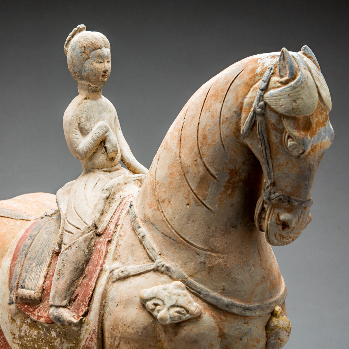 Tang Painted Terracotta Sculpture of a Horse and Female Rider - Barakat ...